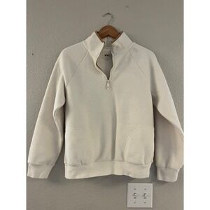 Madewell MWL Women Small Cream‎ Fleece Quarter Zip Pullover Sweatshirt White S